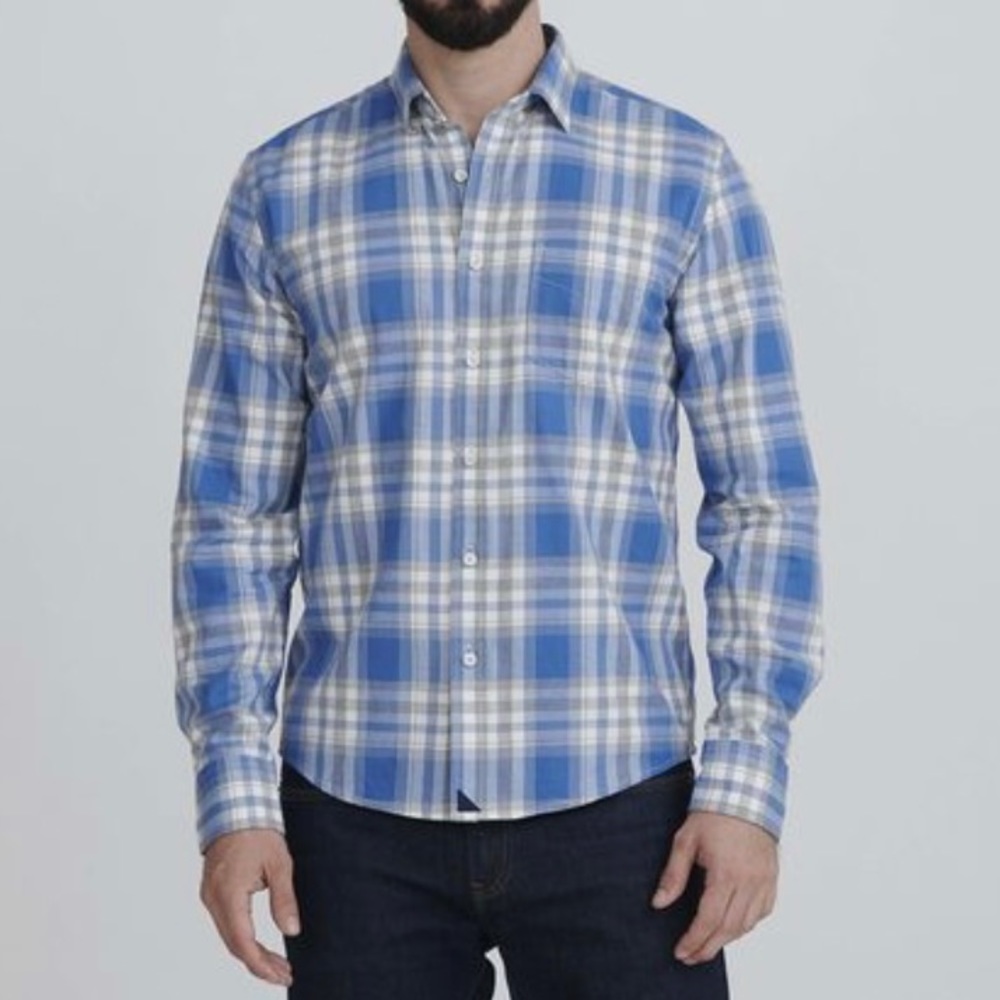 UNTUCKit Fiano Year Round Slim Fit Blue Plaid Button Front Shirt Large